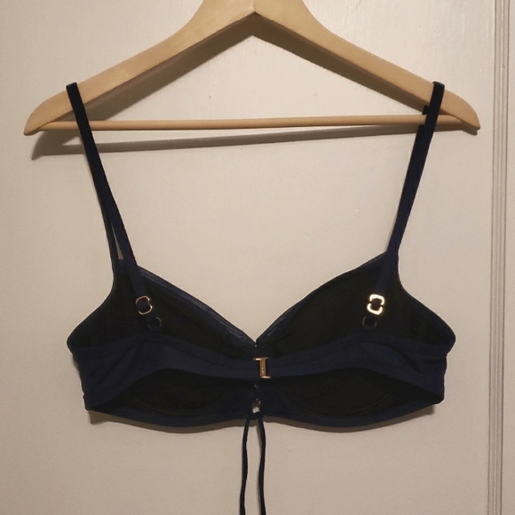 LAUREN Ralph Lauren Navy Blue Sheer Overlay Tie Front Bikini Bra Top Sz … - Picture 3 of 10